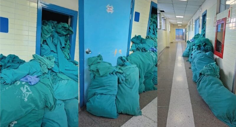 Ropa quirúrgica contaminada permanece amontonada en hospital de Yanahuara