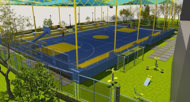 Bustamante inicia construcción de dos nuevas losas deportivas