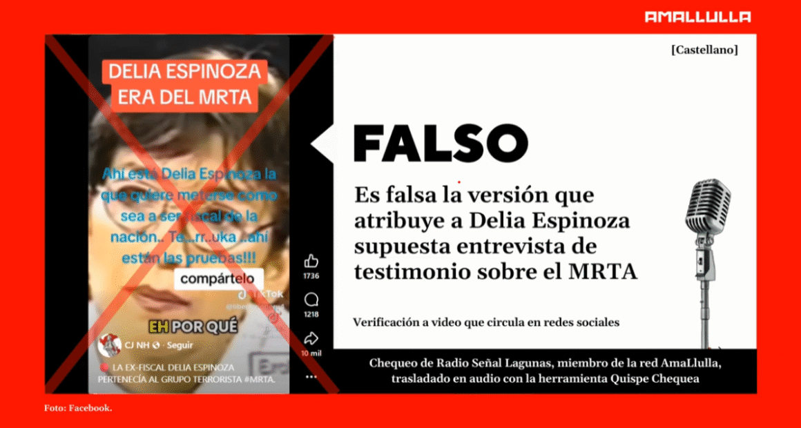 Es falsa la versión que atribuye a Delia Espinoza supuesta entrevista de testimonio sobre el MRTA 