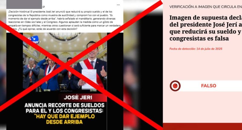 Imagen de supuesta declaración del presidente José Jerí acerca de que reducirá su sueldo y el de los congresistas es falsa