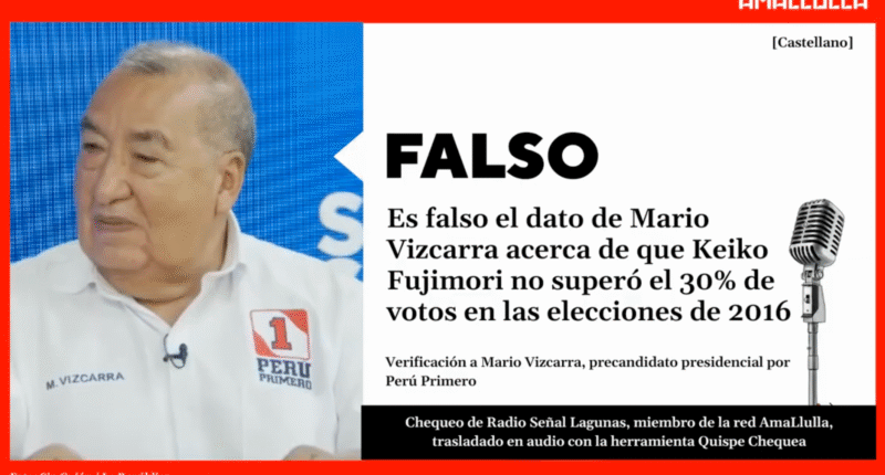 Es falso el dato de Mario Vizcarra acerca de que Keiko Fujimori no superó el 30% de votos en las elecciones de 2016