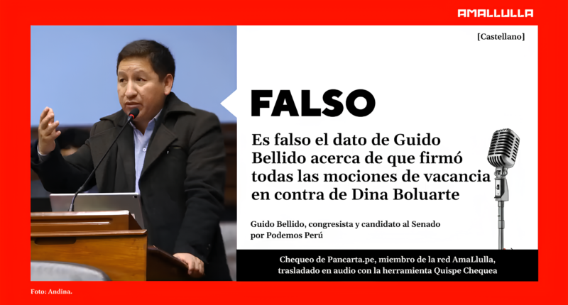 Es falso que Guido Bellido firmó todas las mociones de vacancia contra Dina Boluarte